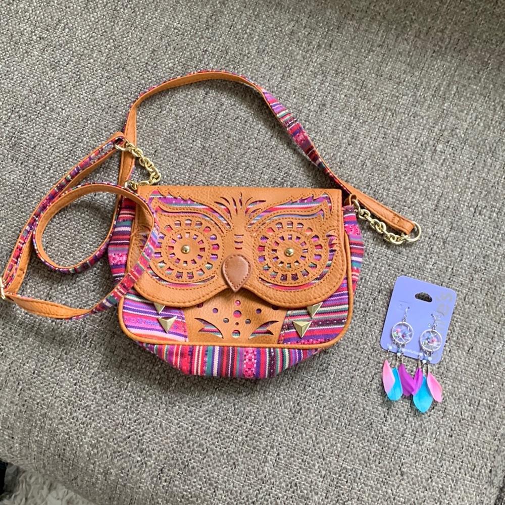 Claire’s Girls Owl Striped Crossbody Purse and Dreamcatcher Earrings